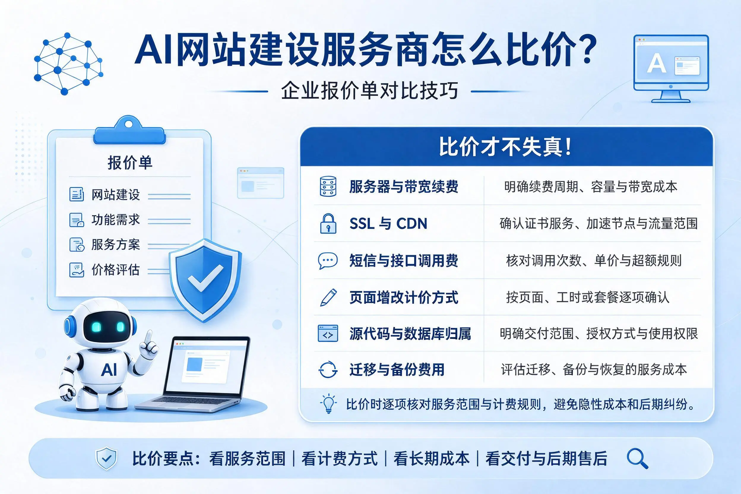 AI网站建设服务商怎么比价？东方企业报价单对比技巧